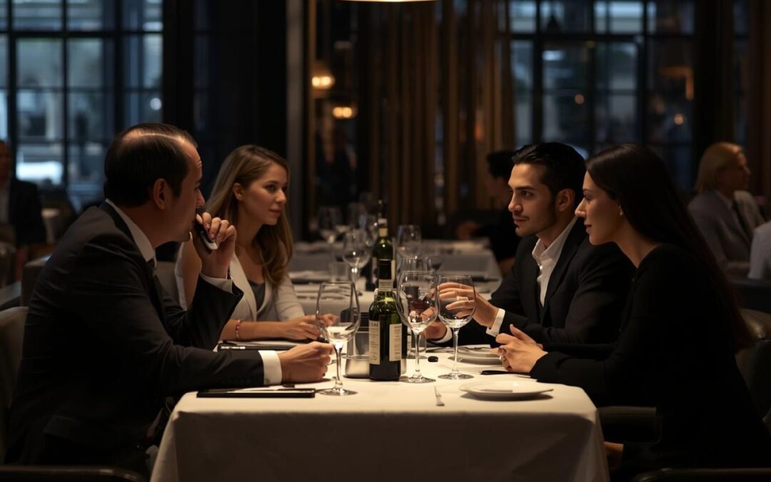 Spotkanie przy obiedzie w restauracji w Brzesku, rozmowa przy stole w eleganckim wnętrzu